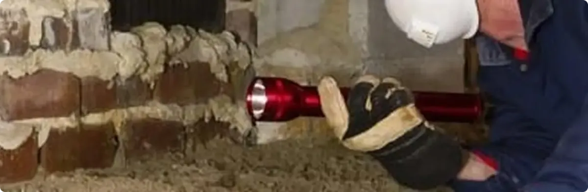 Pest control technician inspecting a crawl space for ant activity in Signal Mountain, TN